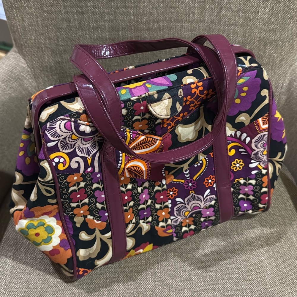 Vera Bradley Suzani Purple Wine Patent Handles Hard Frame Shoulder Bag Purse